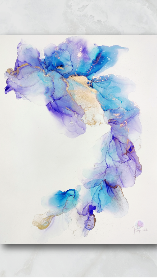 アルコールインクアートで描かれた、優雅で繊細な藤の花をイメージした抽象画 / Abstract alcohol ink art inspired by the elegant and delicate wisteria flowers.