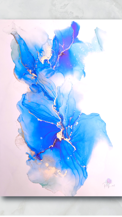 アルコールインクアートで描かれた、内側からあふれだす感情を表現した抽象画 / An abstract alcohol ink artwork expressing emotions overflowing from within.